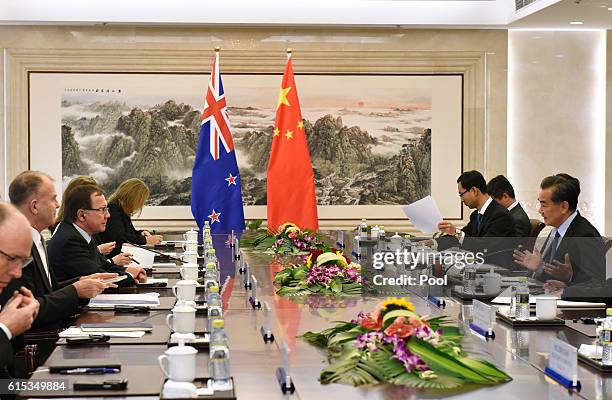 Murray McCully, Foreign Minister of New Zealand attends the meeting with Wang Yi , Foreign Minister of China, on October 18, 2016 in Beijing, China.