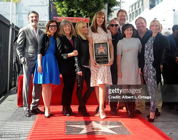 Actors Beth Hall; Anna Faris, Allison Janney, Mimi Kennedy and Jaime Pressly with crew of 'Mom' at the Star ceremony held On The Hollywood Walk Of...