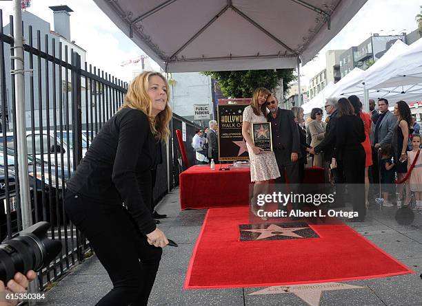 Actress Mary McCormack, actress Allison Janney and actor Richard Schiff at the Star ceremony held On The Hollywood Walk Of Fame on October 17, 2016...