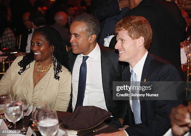 TSandra Grannum, Maurice DuBois and Hon. Joseph P. Kennedy III attend the 2016 Restore Brooklyn Annual Benefit Gala at The Plaza Hotel on October 17,...