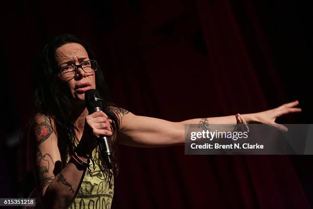 Actress/comedian Janeane Garofalo performs on stage during Seeso's Stand-Up Streaming Fest premiere held at The Slipper Room on October 17, 2016 in...