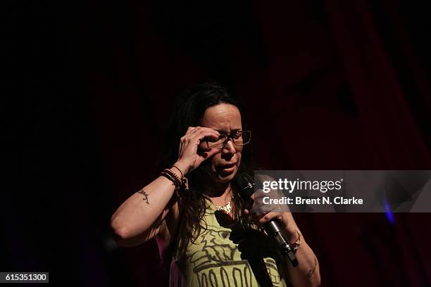 Actress/comedian Janeane Garofalo performs on stage during Seeso's Stand-Up Streaming Fest premiere held at The Slipper Room on October 17, 2016 in...