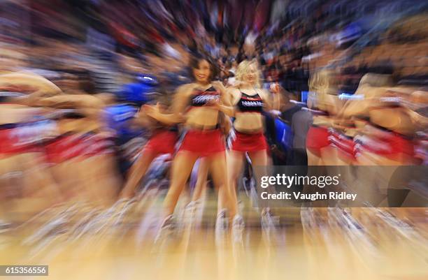 Toronto Raptors Dance Pak dance on court during a break in play of a NBA preseason game between San Lorenzo de Almagro and the Toronto Raptors at Air...