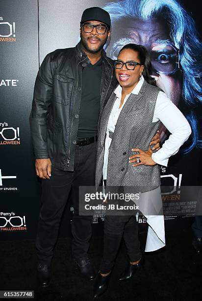 Tyler Perry and Oprah Winfrey attend the premiere of Lionsgate's 'Boo! A Madea Halloween' on October 17, 2016 in Hollywood, California.