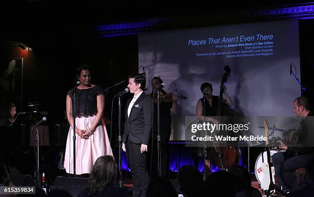 Aneesh Sheth and Jax Jackson performing at The Lilly Awards Broadway Cabaret at the Cutting Room on October 17, 2016 in New York City.