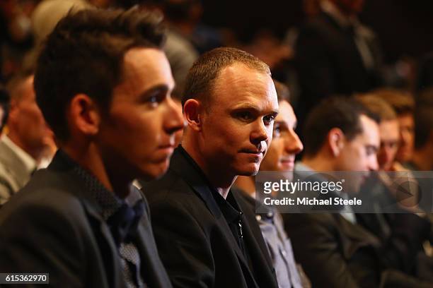 Chris Froome of Great Britain and Team Sky looks on alongside Romain Bardet of France and AG2R La Mondiale during Le Tour de France 2017 Route...