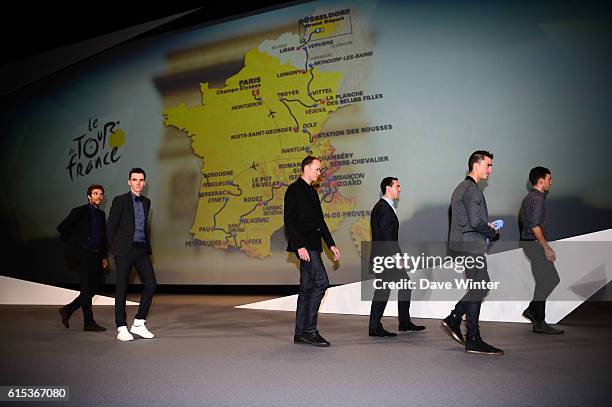 Thibaut Pinot, Romain Bardet, Chris Froome, Richie Porte, Julian Alaphilippe, Adam Yates and Thomas Voeckler line up in front of the 2017 race route...