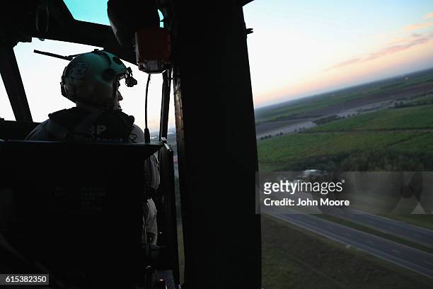 Customs and Border Protection pilot flies near the U.S.-Mexico border on a helicopter patrol on October 18, 2016 near McAllen, Texas. U.S. Air and...