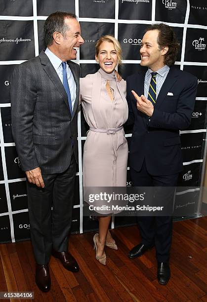 Comedian and host Jerry Seinfeld, Founder at GOOD+ Foundation Jessica Seinfeld and David Lauren attend the New York Fatherhood Lunch to benefit the...