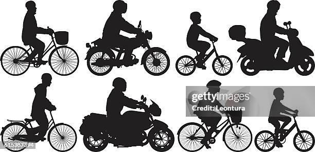 detailed bicycles and motorbikes - man riding motorcycle clip art stock illustrations