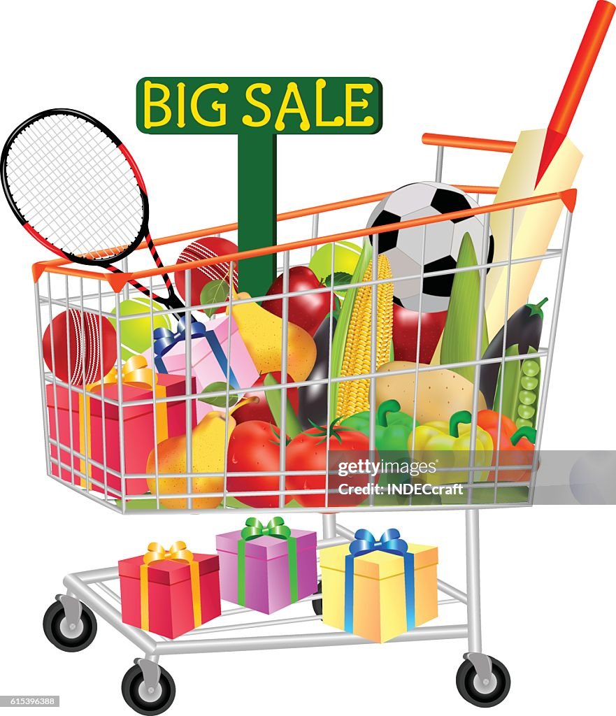 Gifts Vegetables And Fruits In Shopping Trolley