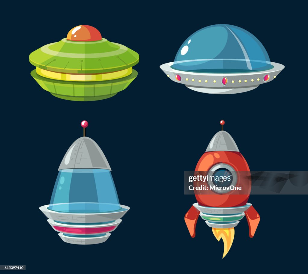 Space Rack Catoon Spaceship And Spacecrafts Cartoon Set For Space Computer Or Smartphone ...