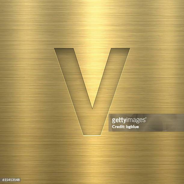 alphabet v design - letter on gold metal texture - letter v stock illustrations