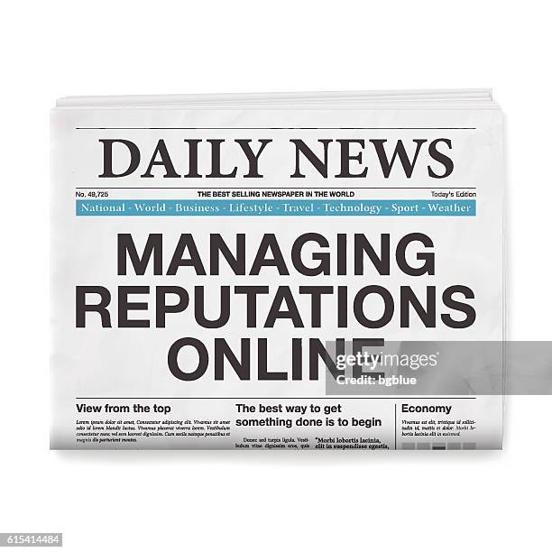 managing reputations online headline. newspaper isolated on white background - broadsheet stock illustrations