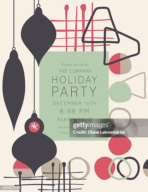 retro mid century modern style holiday party invitation - christmas 1950 stock illustrations