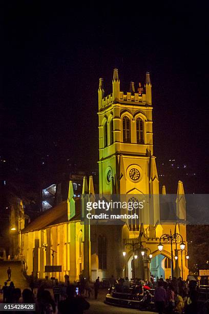 christ church at night, shimla, himachal pradesh, india - shimla stock pictures, royalty-free photos & images