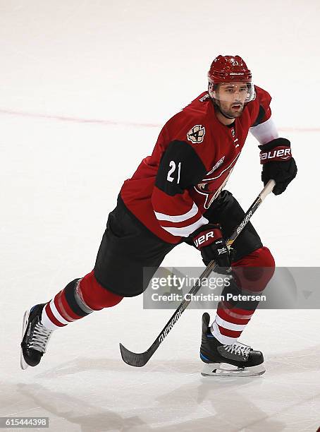 Jamie McBain of the Arizona Coyotes in action during the NHL game against Philadelphia Flyers at Gila River Arena on October 15, 2016 in Glendale,...