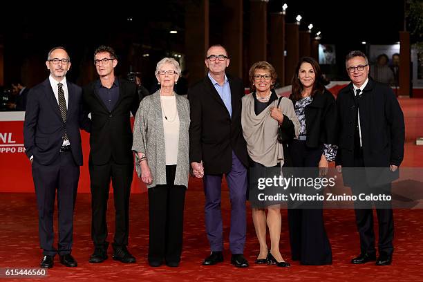 Davide Azzolini,Francesco Patierno, Maureen Lewis, Julien Evans, Francesca Barra, guest and Paolo Del Brocco walk a red carpet for 'Naples '44'...