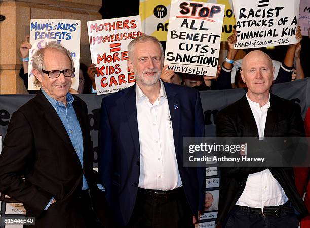 Ken Loach, Jeremy Corbyn and Paul Laverty attend the "I, Daniel Blake" people's premiere at Vue West End on October 18, 2016 in London, England.