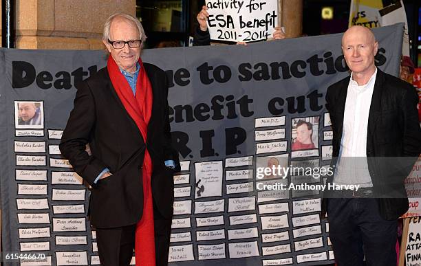 Director Ken Loach and Paul Laverty attend the "I, Daniel Blake" people's premiere at Vue West End on October 18, 2016 in London, England.