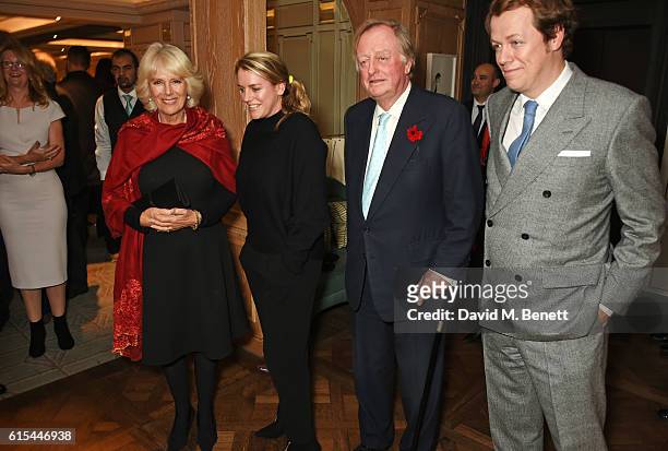 Camilla, Duchess of Cornwall, Laura Lopes, Andrew Parker Bowles and Tom Parker Bowles attend the launch of "Fortnum & Mason: The Cook Book" by Tom...