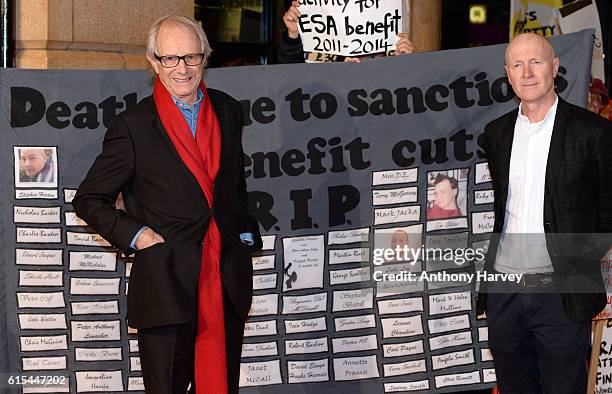 Director Ken Loach and Paul Laverty attend the "I, Daniel Blake" people's premiere at Vue West End on October 18, 2016 in London, England.