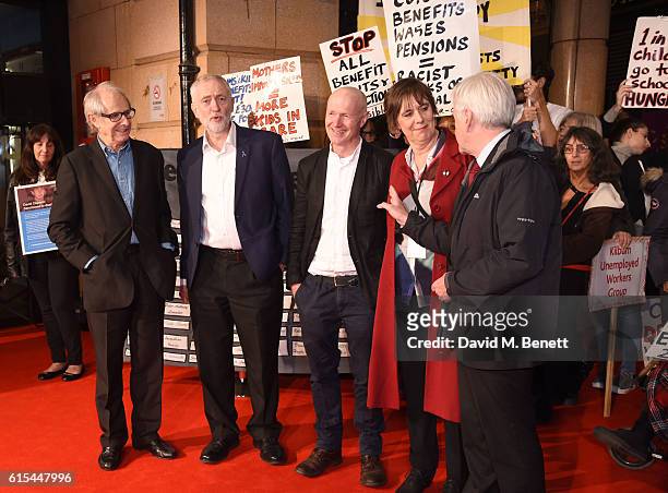 Ken Loach, Jeremy Corbyn, Paul Laverty, Guest and John McDonnell attend the "I, Daniel Blake" People's Premiere at Vue West End on October 18, 2016...
