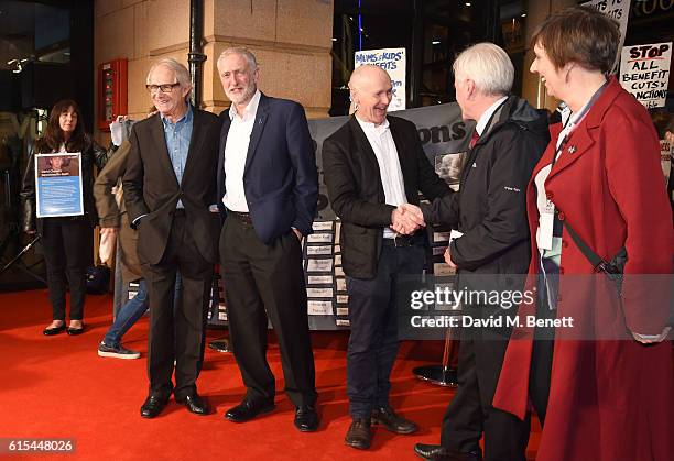 Ken Loach, Jeremy Corbyn, Paul Laverty, John McDonnell and Guest attend the "I, Daniel Blake" People's Premiere at Vue West End on October 18, 2016...