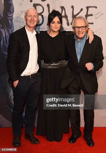 Paul Laverty, Hayley Squires and Ken Loach attend the "I, Daniel Blake" People's Premiere at Vue West End on October 18, 2016 in London, England.