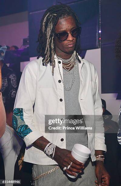 Young Thug attends Gucci Mane "Woptober" Album Release Party at Gold Room on October 18, 2016 in Atlanta, Georgia.