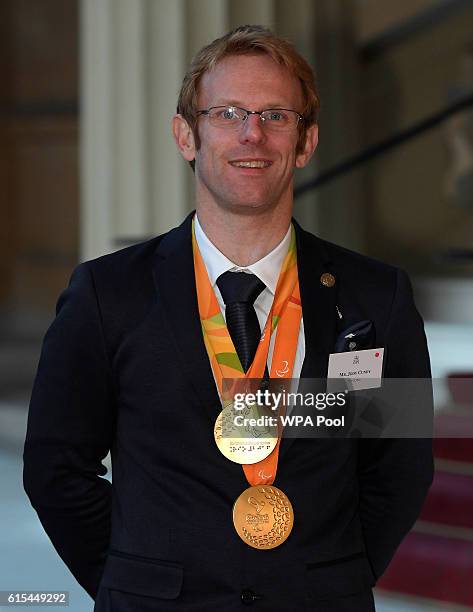 British athlete Jody Cundy arrives at a reception for Team GB's Olympic and Paralympic teams hosted by Queen Elizabeth II at Buckingham Palace...