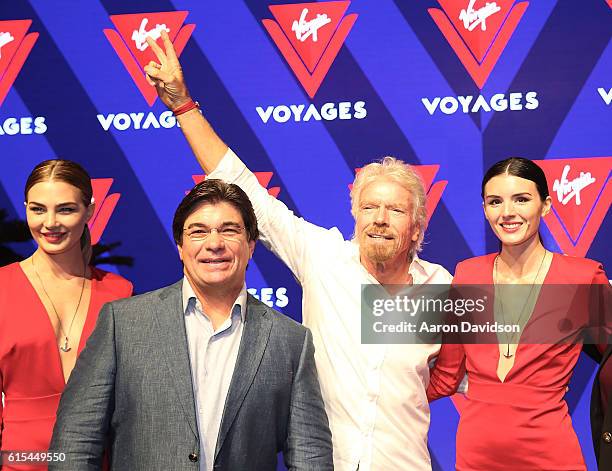 Sir Richard Branson and CEO of Virgin Cruises Tom McAlpin attend Press Conference at Faena Hotel on October 18, 2016 in Miami Beach, Florida.