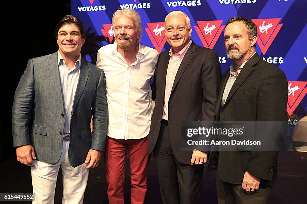 Sir Richard Branson and CEO of Virgin Cruises Tom McAlpin attend Press Conference at Faena Hotel on October 18, 2016 in Miami Beach, Florida.