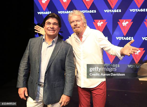 Sir Richard Branson and CEO of Virgin Cruises Tom McAlpin attend Press Conference at Faena Hotel on October 18, 2016 in Miami Beach, Florida.