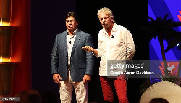 Sir Richard Branson and CEO of Virgin Cruises Tom McAlpin attend Press Conference at Faena Hotel on October 18, 2016 in Miami Beach, Florida.