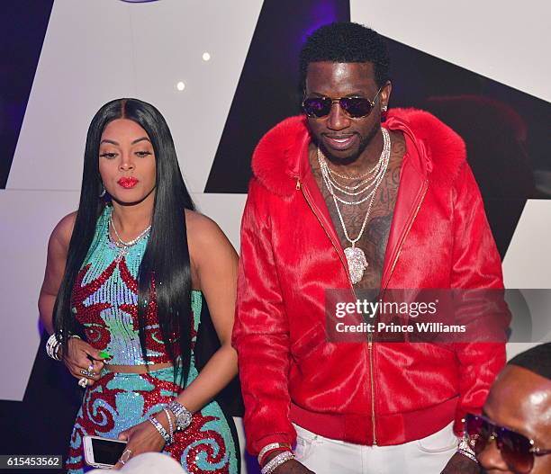 Keyshia Ka'oir and Gucci Mane attend Gucci Mane "Woptober" Album Release Party at Gold Room on October 18, 2016 in Atlanta, Georgia.