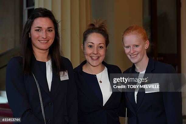 British Olympic athletes , Sarah Storey, Helen Scott and Sophie Thornhill arrive to attend a reception for Team GB's Olympic and Paralympic athletes,...