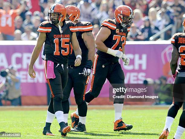 Quarterback Charlie Whitehurst of the Cleveland Browns walks off the field during a game against the New England Patriots on October 9, 2016 at...