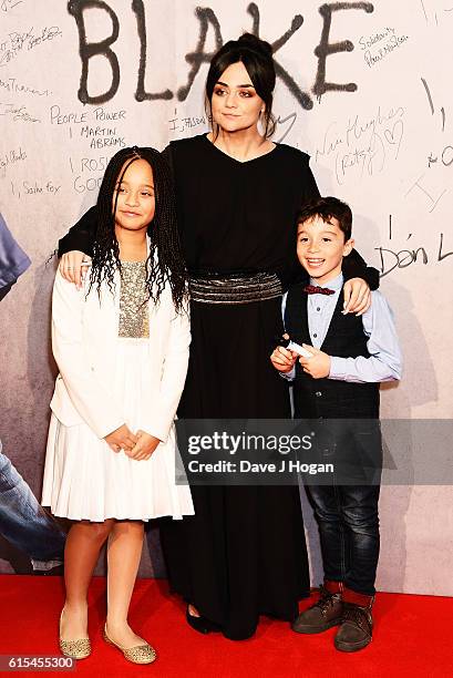 Briana Shann, Hayley Squires and Dylan McKiernan attend the "I, Daniel Blake" People's Premiere at Vue West End on October 18, 2016 in London,...