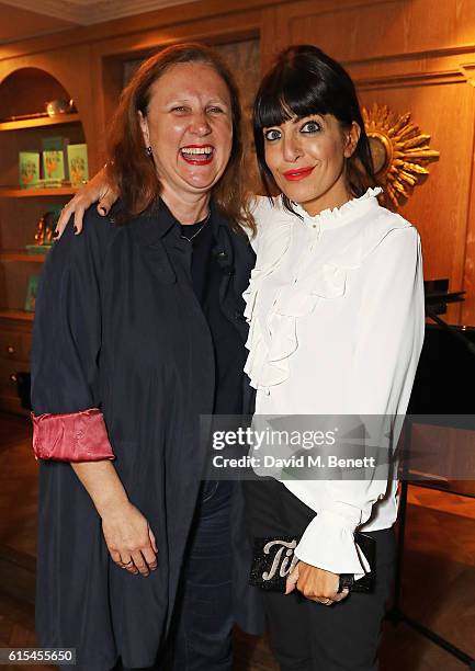 Angela Hartnett and Claudia Winkleman attend the launch of "Fortnum & Mason: The Cook Book" by Tom Parker Bowles at Fortnum & Mason on October 18,...