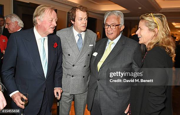 Andrew Parker Bowles, Tom Parker Bowles, Sir David Tang and Lucy Tang attend the launch of "Fortnum & Mason: The Cook Book" by Tom Parker Bowles at...