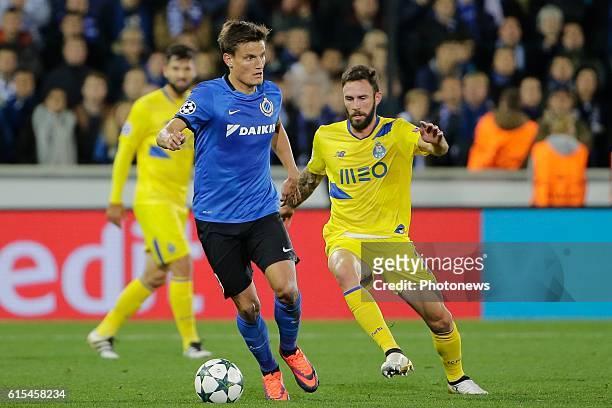 Jelle Vossen forward of Club Brugge in action with Miguel Layún of FC Porto pictured during the UEFA Champions League Group G stage match between...
