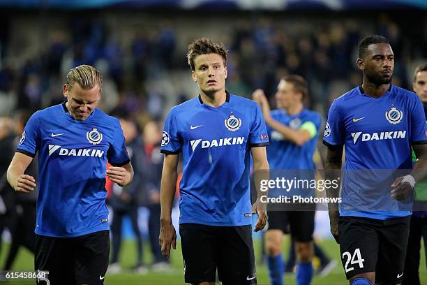 Ruud Vormer midfielder of Club Brugge and Jelle Vossen forward of Club Brugge shows dejection pictured during the UEFA Champions League Group G stage...