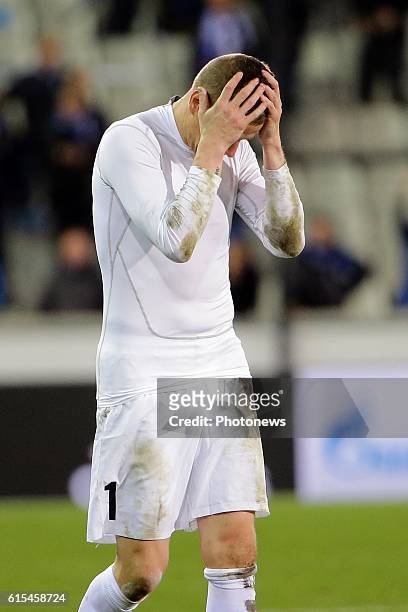 Ludovic Butelle goalkeeper of Club Brugge shows dejection pictured during the UEFA Champions League Group G stage match between Club Brugge and FC...