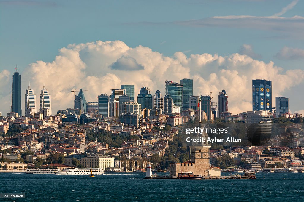 Modern skyline of Istanbul as seen from the Bosphorus, Turkey