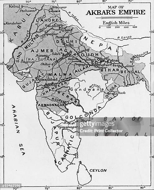Map of Akbar's Empire', c1912. A map showing the empire of Akbar the Great . From The Romance of India, edited by Herbert Strang. [Hodder &...