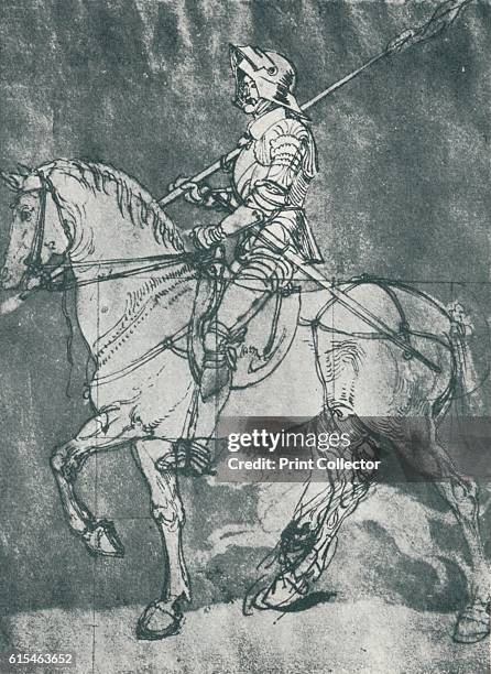 Man in Armour, on Horseback' . Northern Renaissance genre painting of a man on horseback, interpreted as a Christian allegory for the soul, armoured...