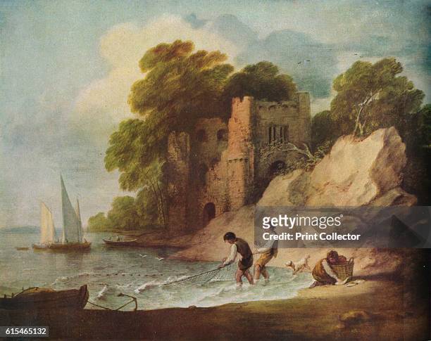 Rocky Coastal Scene with Ruined Castle, Boats and Fishermen', 1780-1781 . This painting is held by Anglesey Abbey, Cambridgeshire . From The...