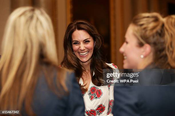 Catherine, Duchess of Cambridge meets athletes at a reception for Team GB's 2016 Olympic and Paralympic teams hosted by Queen Elizabeth II at...