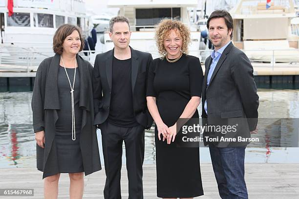 Stephane Bourguignon and Macha Limonchik attend Photocall for "Fatale Station" as part of MIPCOM at Palais des Festivals on October 17, 2016 in...